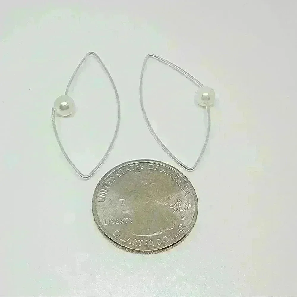 New Stamped 925 Imitation Pearl Illusion Wire Earring - Picture 3 of 4